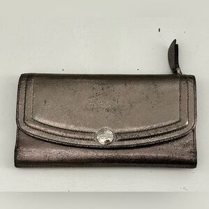 Coach Metallic Pewter Crinkle Tri-Fold Wallet Y2K